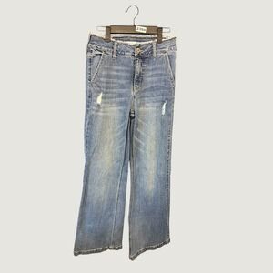 KanCan Wide Leg Jeans Womens 5/26 Blue Frayed Waist Distressed KC7008M